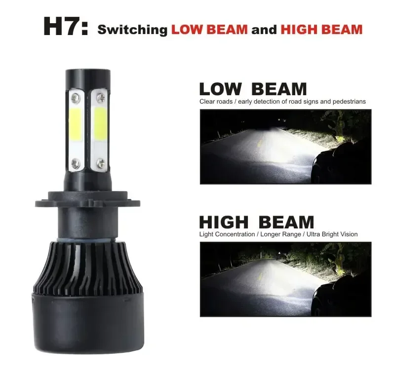 2Pcs H4 H7 Led Headlight Bulb 5202 Auto Fog Lamps Cold White 6500k Suitable For High Beam COB Chip 8000Lm 9004 H16 H11 Car Light