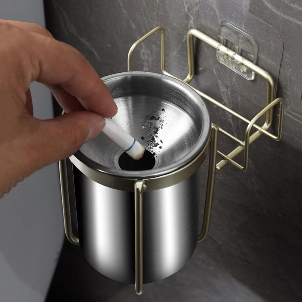 

2pcs Wall-Mounted Stainless Steel Ashtrays Punch-Free Design Lightweight Metal Ash Tray For Bathroom Toilet Office Hotel Ktv