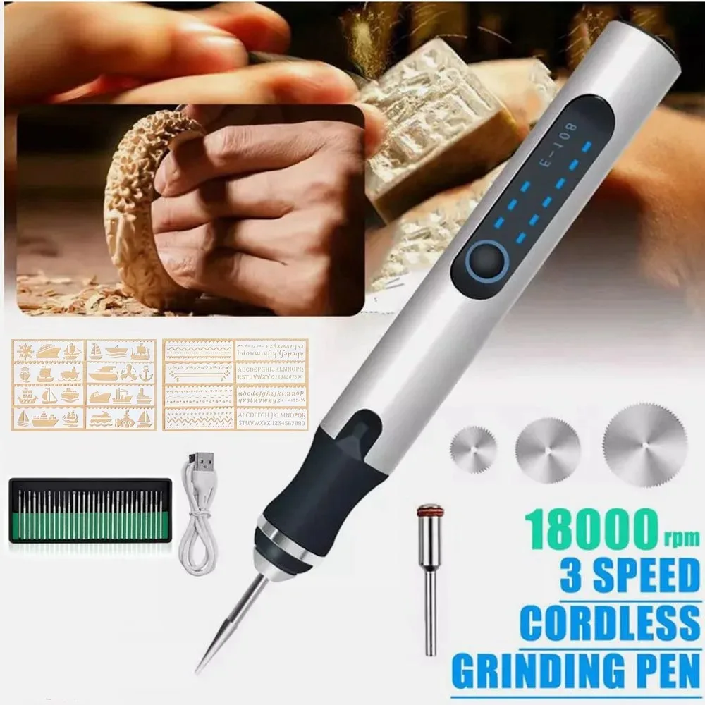 Stylo de gravure électrique miniature sans fil à chargement USB, outil de gravure portatif à 3 vitesses variables, graveur multi-matériaux pour la fabrication de bijoux, le marquage industriel et les projets de cadeaux personnalisés DIY