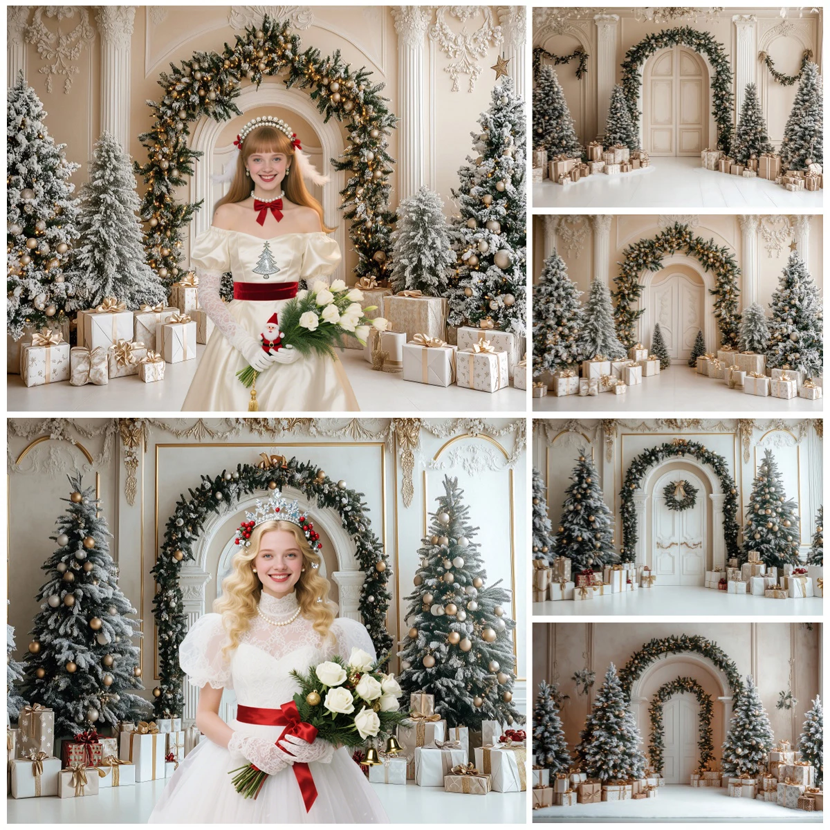 

European Palace Winter Backdrop Christmas Tree Wreaths Royal Holiday Portraits Birthday Party Decoration Photography Background