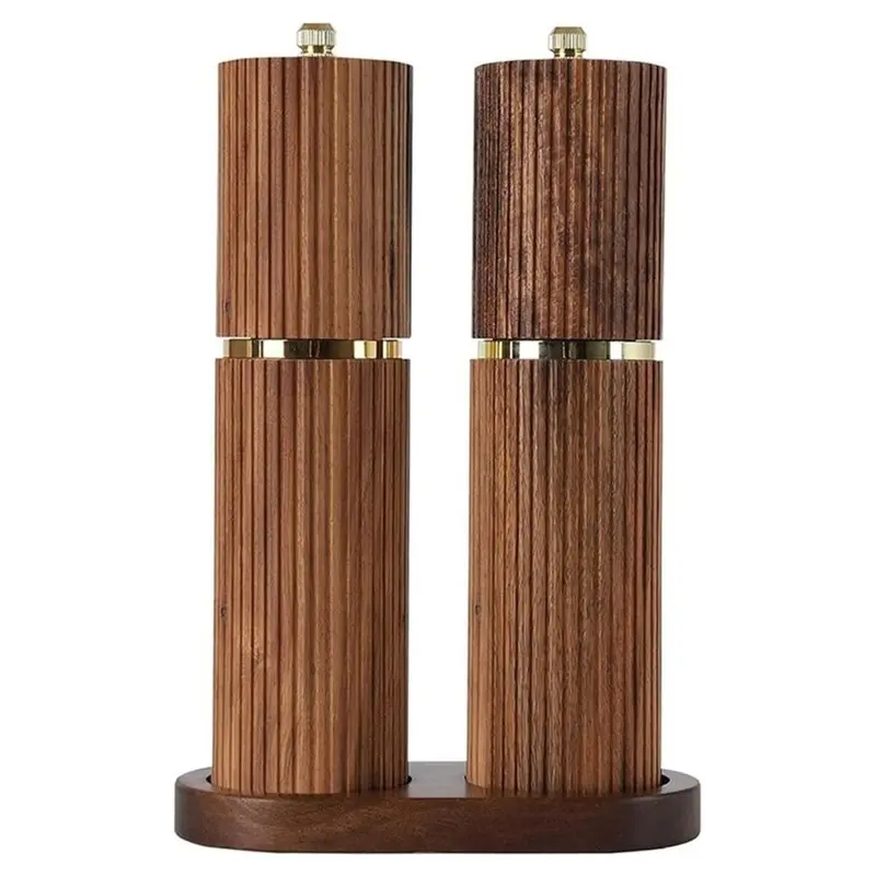 VELIF-2 Pack Wooden Salt And Pepper Grinder Set - Refillable Manual Salt And Pepper Mills With Adjustable Core