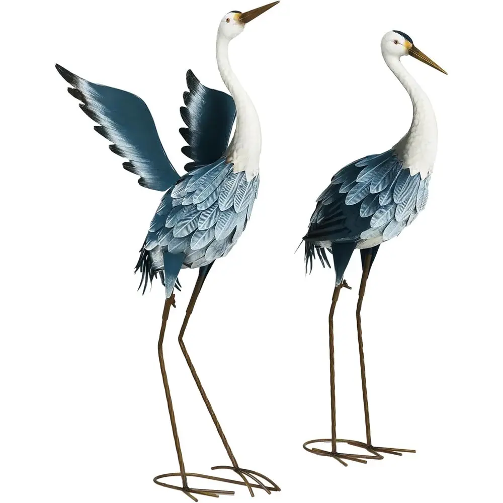 

Pair of 29 and 27.5 Blue & White Metal Standing Bird Sculptures for Outdoor Garden Decor
