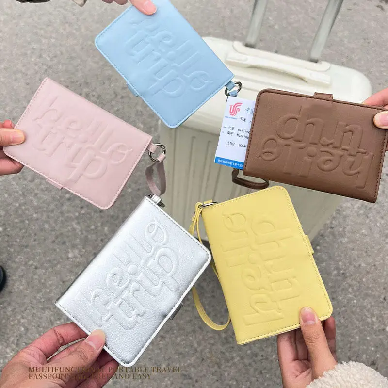 Anti Theft Travel Passport Clip Wallet Portable PU Leather Passport Holder With Hanging Rope Airplane Check-in Storage Card Bag