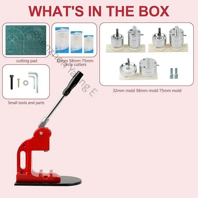 Screwdriver, keychain/badge maker, red badge maker (32/58/75mm), 3-in-1 set, bottle opener