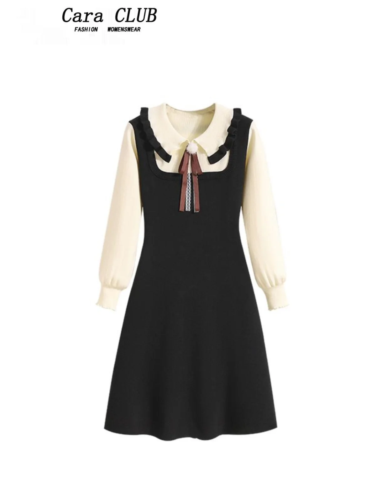 

Вязаное платье больших размеров для женщин, весеннее, с завышенной талией, стройнящее, длинное, скрывающее живот, с узлом, для повседневной носки, в корейском стиле