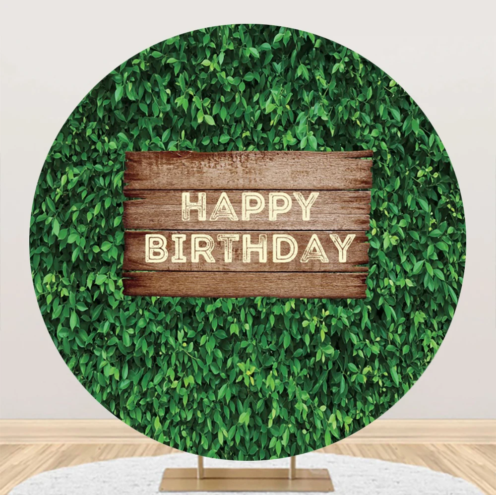 Laeacco Green Screen Grass Leaves Round Backdrop Baby Birthday Party Summer Tropical Jungle Wedding Bride Photography Background