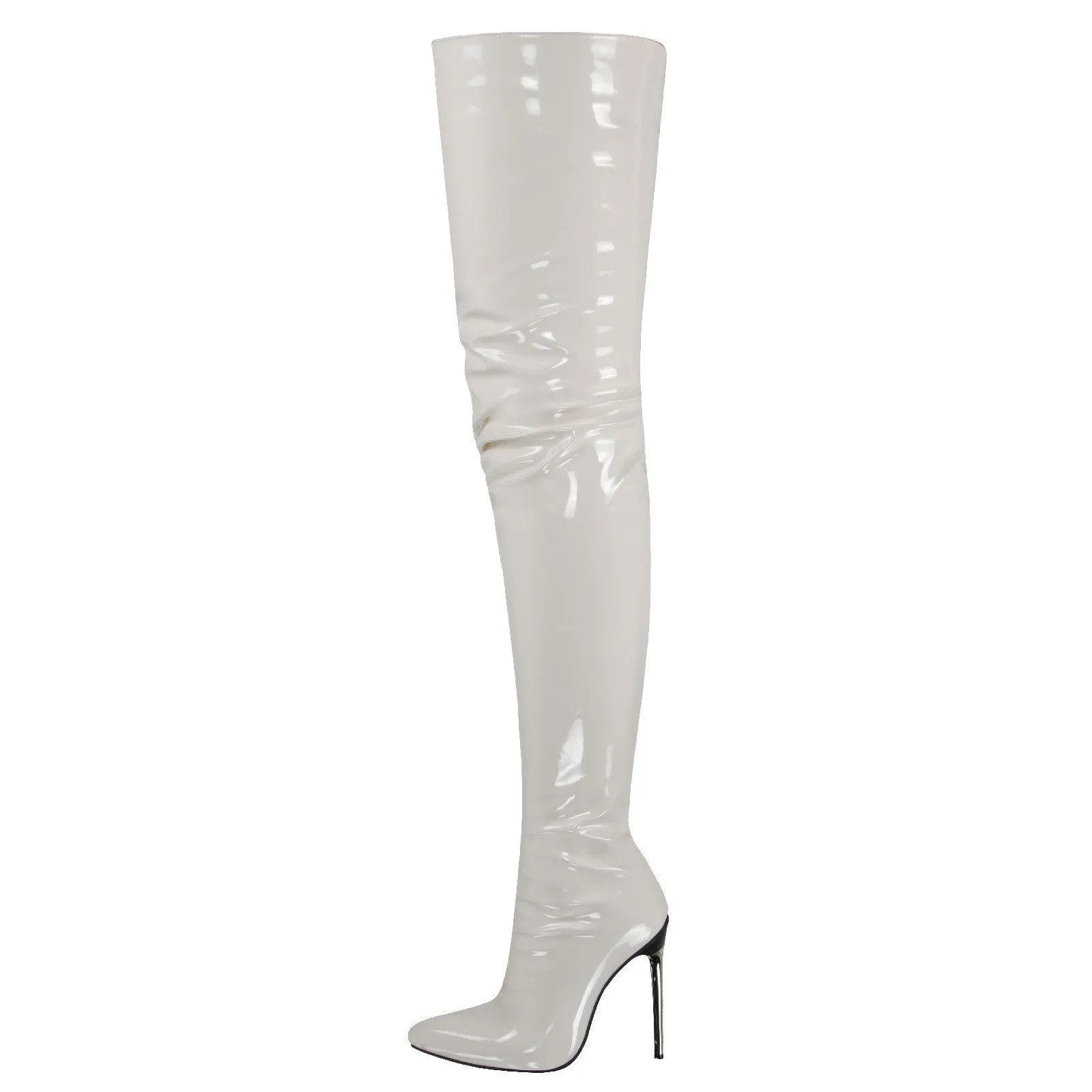 Winter New Sexy Women's Boots with Pointed Side Zipper and Patent Leather High Thin Heel 11cm Over Knee Women's Boots