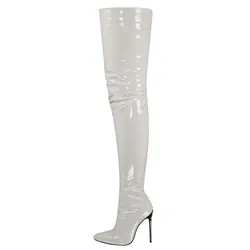 Winter New Sexy Women's Boots with Pointed Side Zipper and Patent Leather High Thin Heel 11cm Over Knee Women's Boots