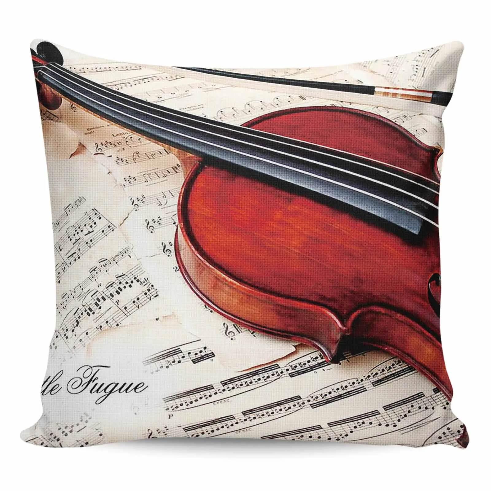 2/4PCS Waterproof Pillow Cover Violin On Sheet Music Square Throw Pillowcase Home Decoration Sofa Cushion Cover