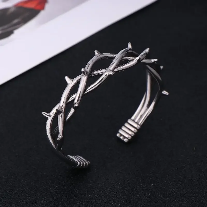 Gothic Thorn Cuff Bracelet For Unisex Punk Barbed Wire Bangle Stainless Steel Twisted Jewelry Gift