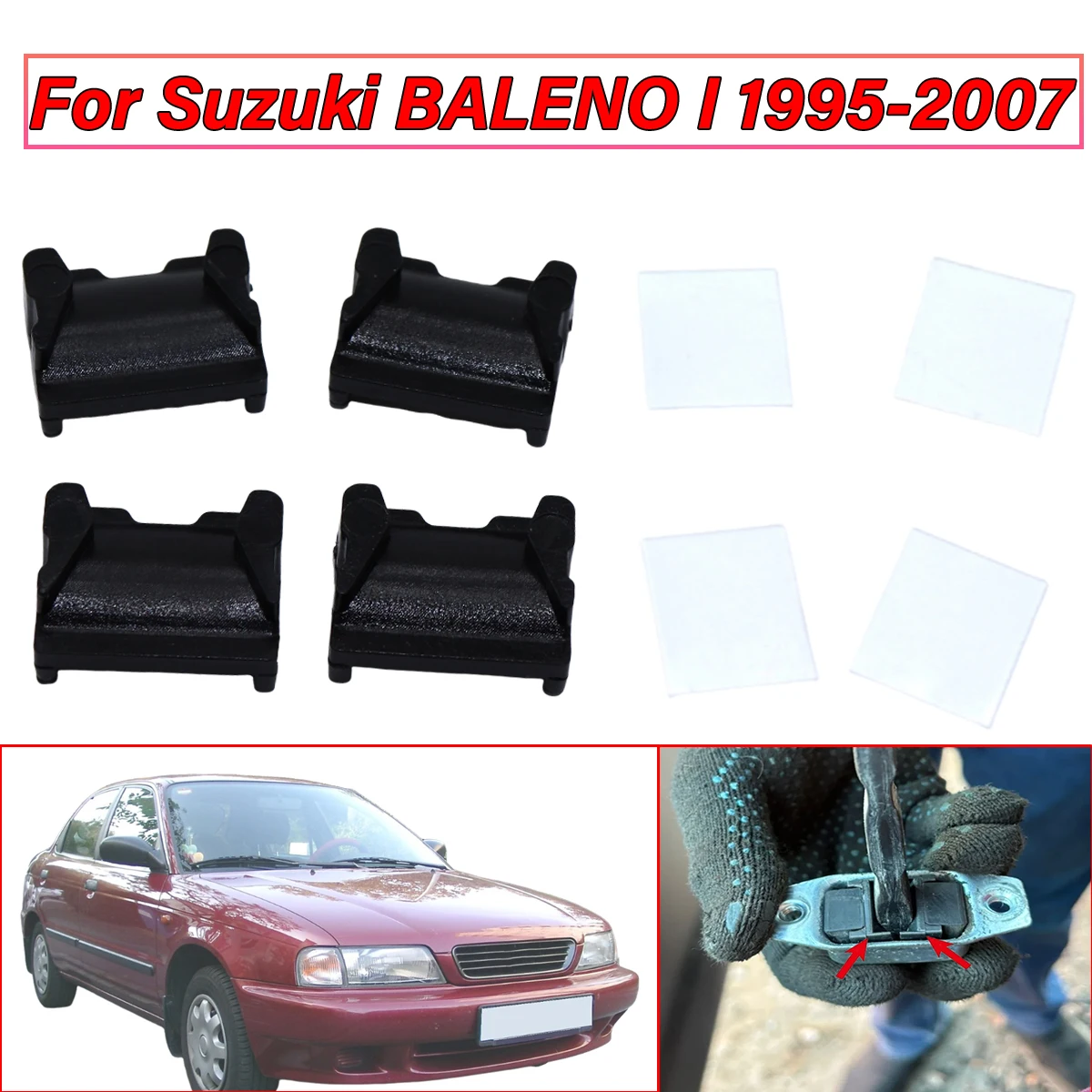 

4Kit For Suzuki BALENO I 1995 1996–2007 New Door Hinge Stop Bracket Check Strap Repair Kit Stopper Damping Spring Clips Black