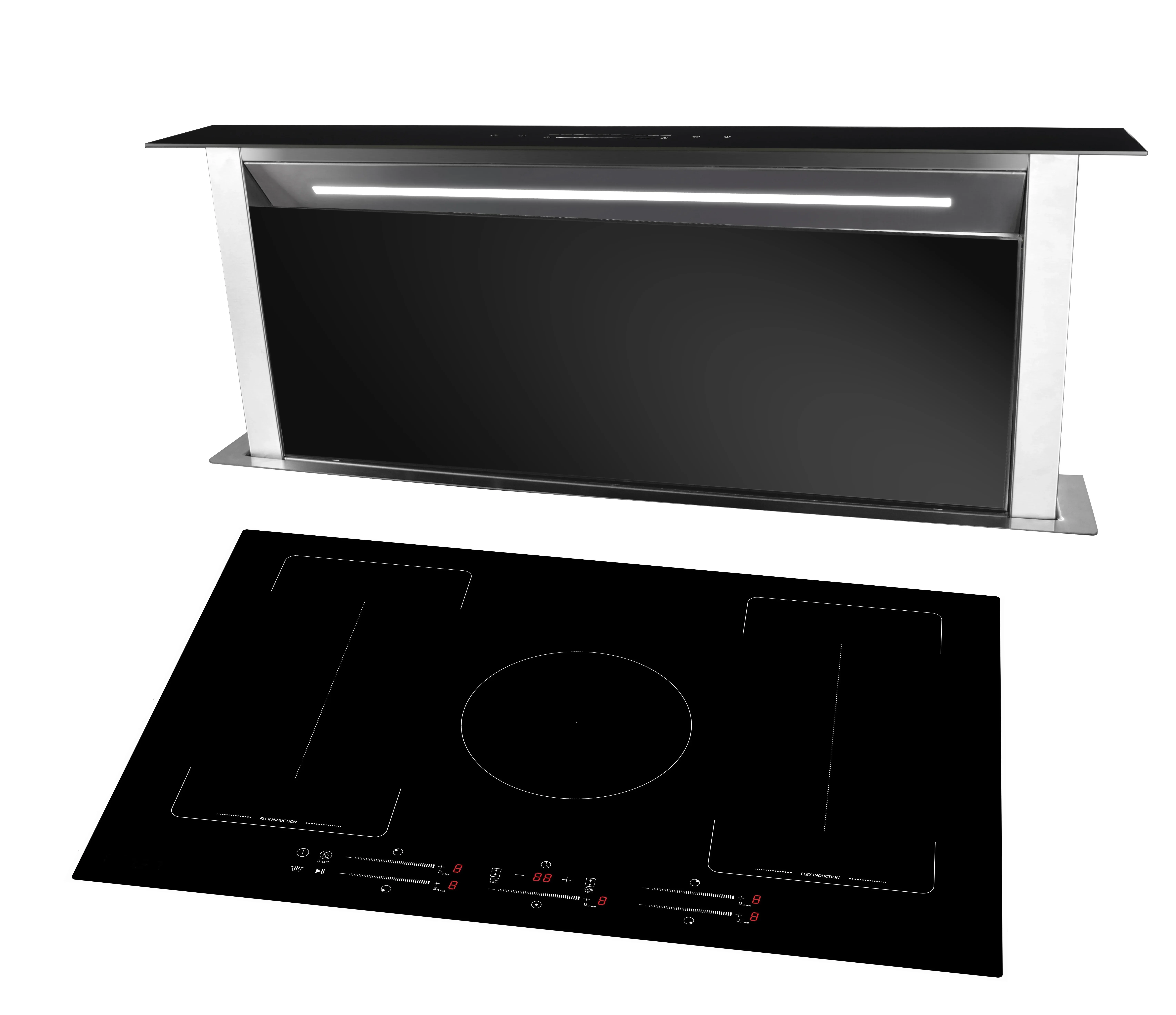 Stylish Kitchen Downdraft Range Hood With Induction Hob Combination