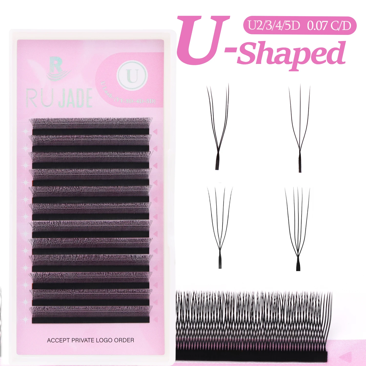 Rujade nova chegada u forma yy cílios extensão fosco preto natural macio cílios bandeja coreia pbt pré-fabricado fãs volume cílios postiços