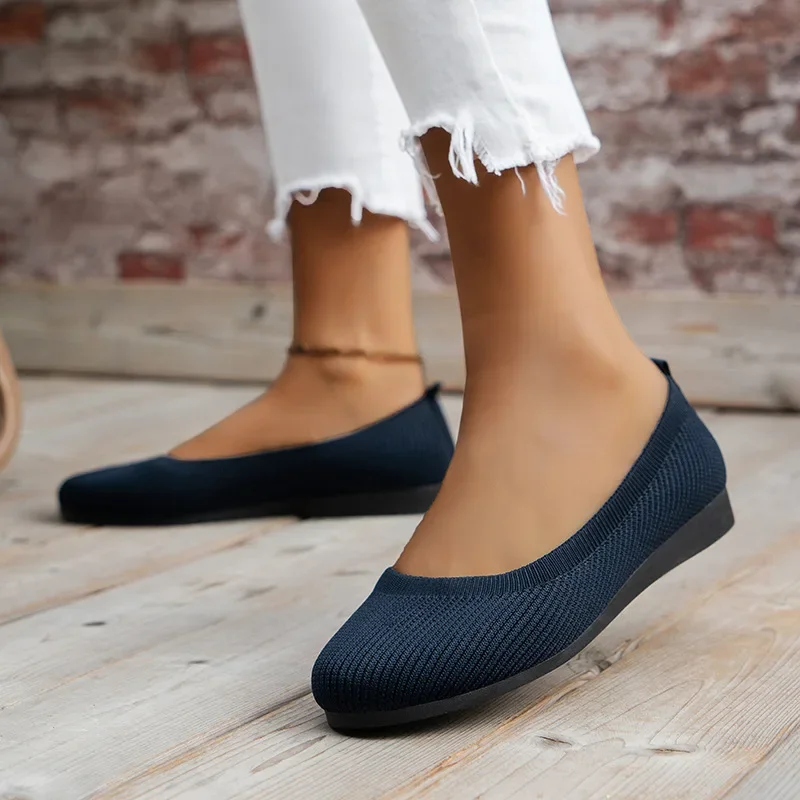 Frühlings-Damenschuhe, neue gestrickte Socken-Sneaker, atmungsaktive Slip-On-Loafer mit runder Zehenpartie, Größe 36-43, leichte Schuhe in Übergröße – Detail 6