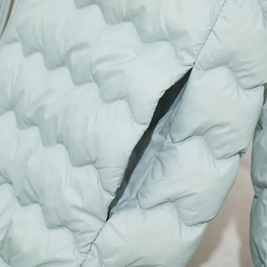 LANMREM Women Crew Neck Lightweight Short Down Jacket Wave Quilted Zipper Closure Portable Inner Wear Puffer Outerwear Coat