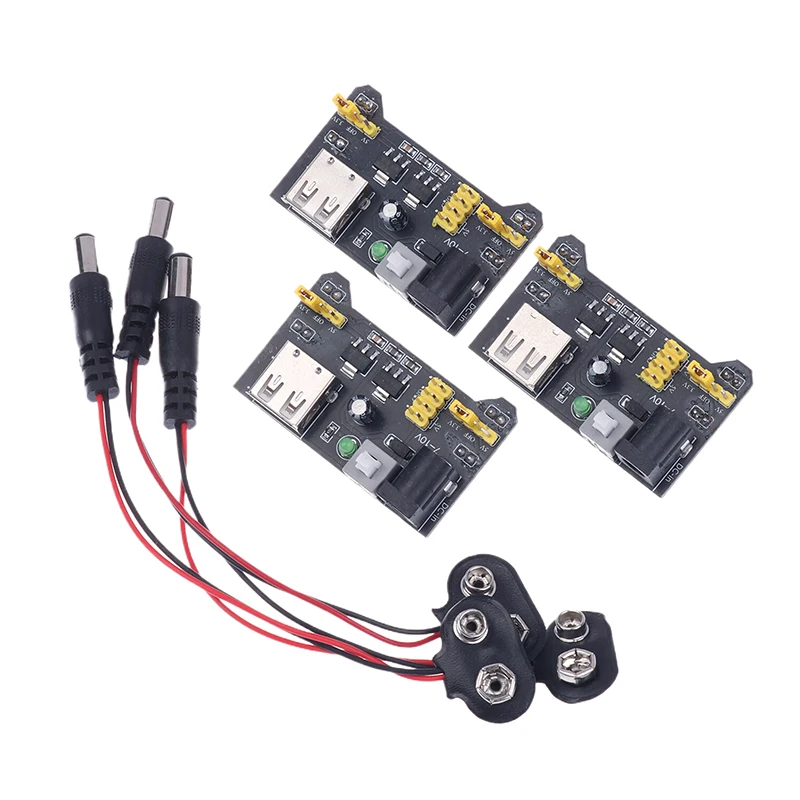 لوحة وحدة إمداد الطاقة MB102 3.3 فولت 5 فولت مع كابل طاقة، مشبك بطارية 9 فولت ومقبس توصيل تيار مستمر ذكر 2.1 × 5.5 مم #1