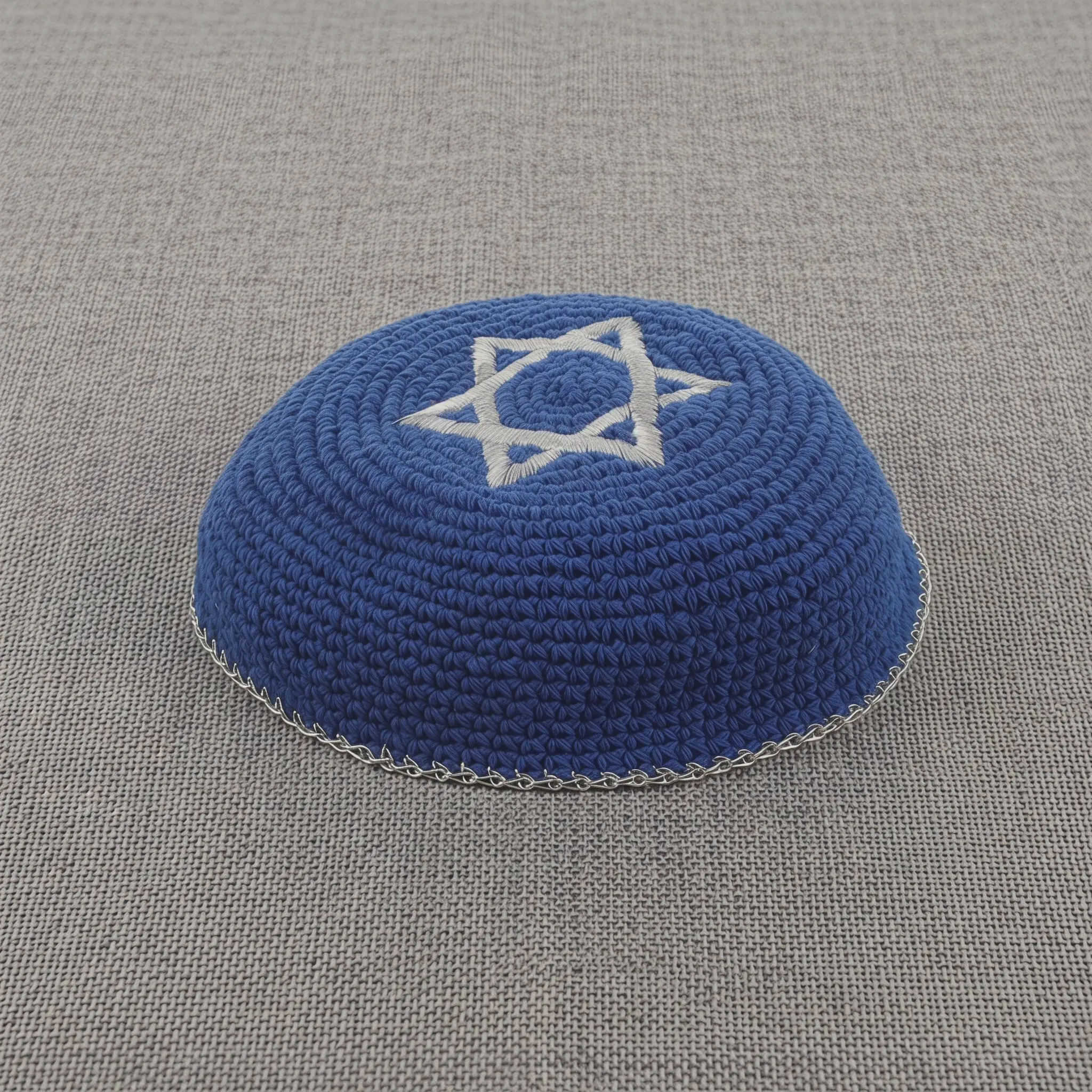 Jewish Kippah Hat Blue Embroidered Star of David Prayer Cap Religious Skullcap Large Size Men Worship Holiday Yarmulke Judaica