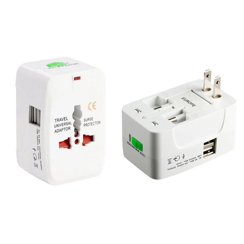 110-250v AC Power 10A Multifunction All-in-one World Travel Plug   Socket EU UK US AU +2 USB 1A Charger Converter Adaptor