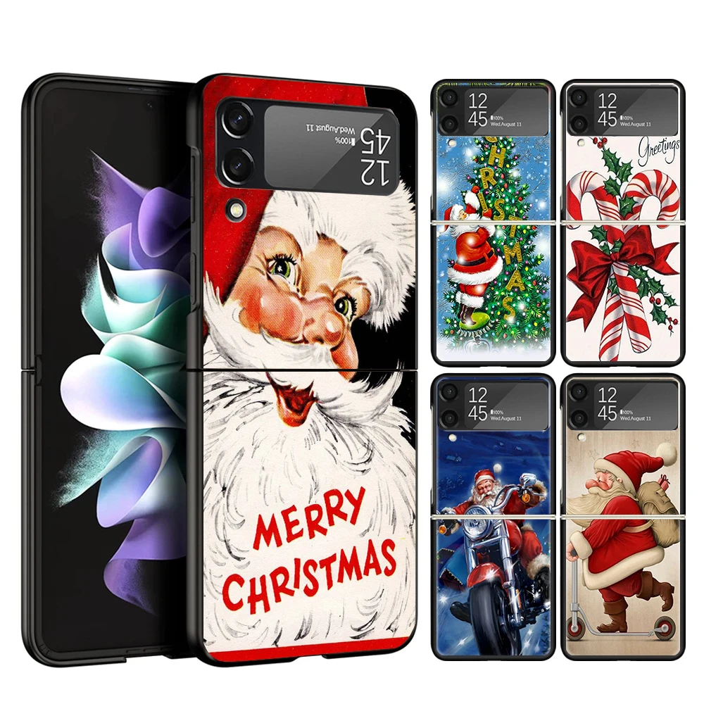 Christmas Santa Claus Present Cover Phone Case For Samsung Galaxy Z Flip 6 5 4 3 5G Flip6 Flip5 Flip4 Flip3 Black Hard Fundas Sh