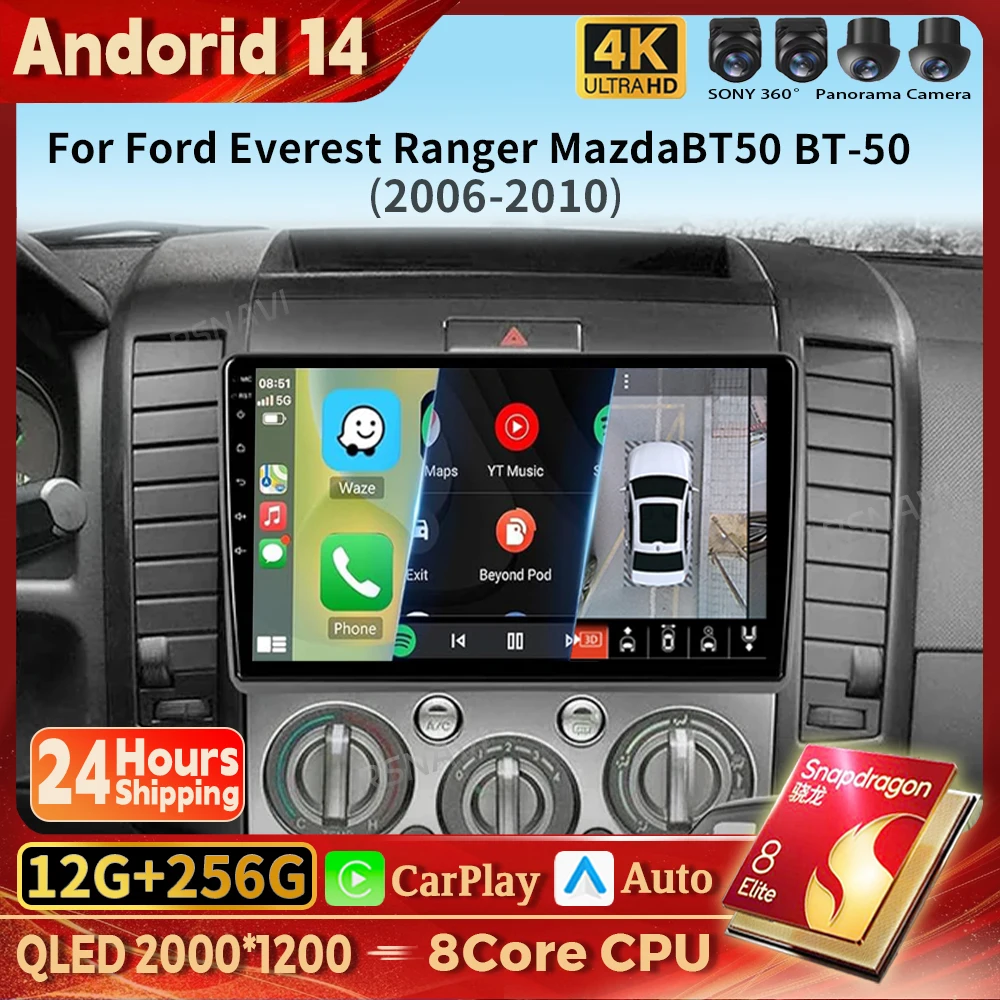 

Android 14 Carplay Auto Car Radio Multimedia Player For Ford Everest Ranger Mazda BT50 BT-50 2006 - 2010 GPS Stereo Snapdragon
