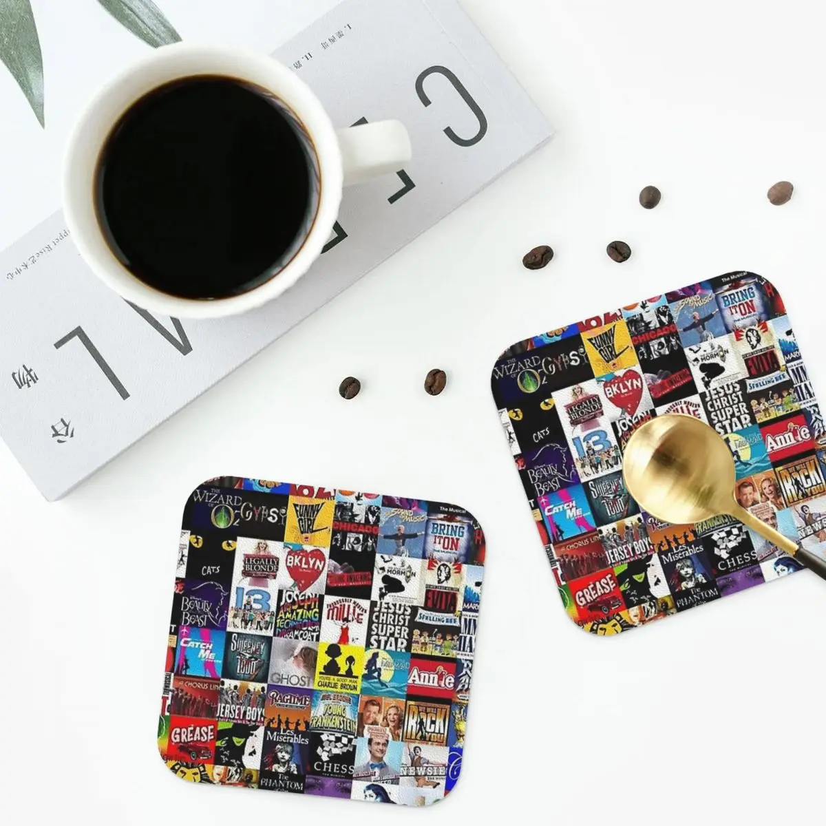 Musicals Collage Leggings Coasters Leather Placemats Non-slip Insulation Coffee Mats Home Kitchen Dining Pads Set of 4