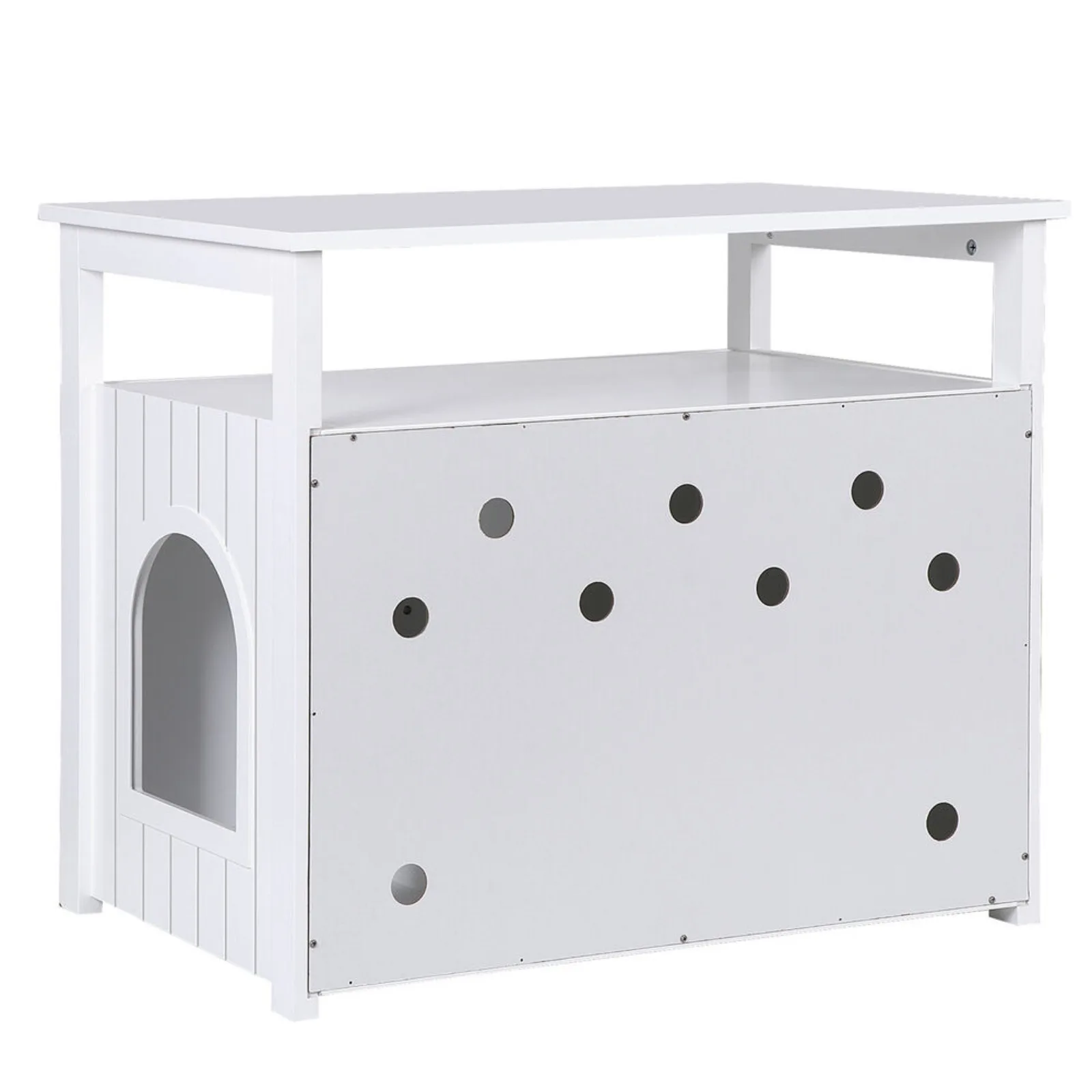 US Cat Litter Box Enclosure Pet Side Table with Storage Shelf & Removable Divider