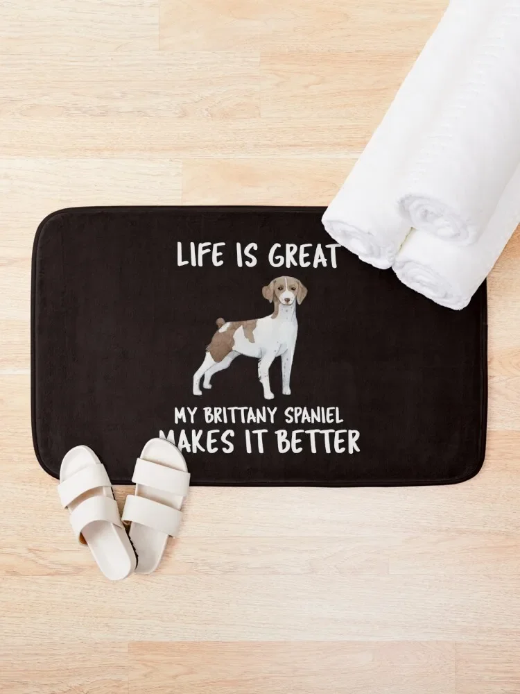 Life Is Great My Brittany Spaniel Makes It Better Bath Mat Bathroom Carpet Set Hallways Mat