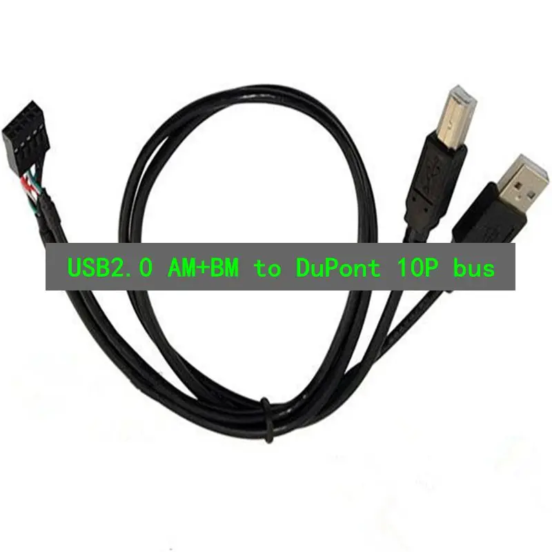 Кабель DuPont USB с двумя USB разъемами на DuPont 10P Bus USB2.0 A Male + B Male/DuPont 2x5Pin Female