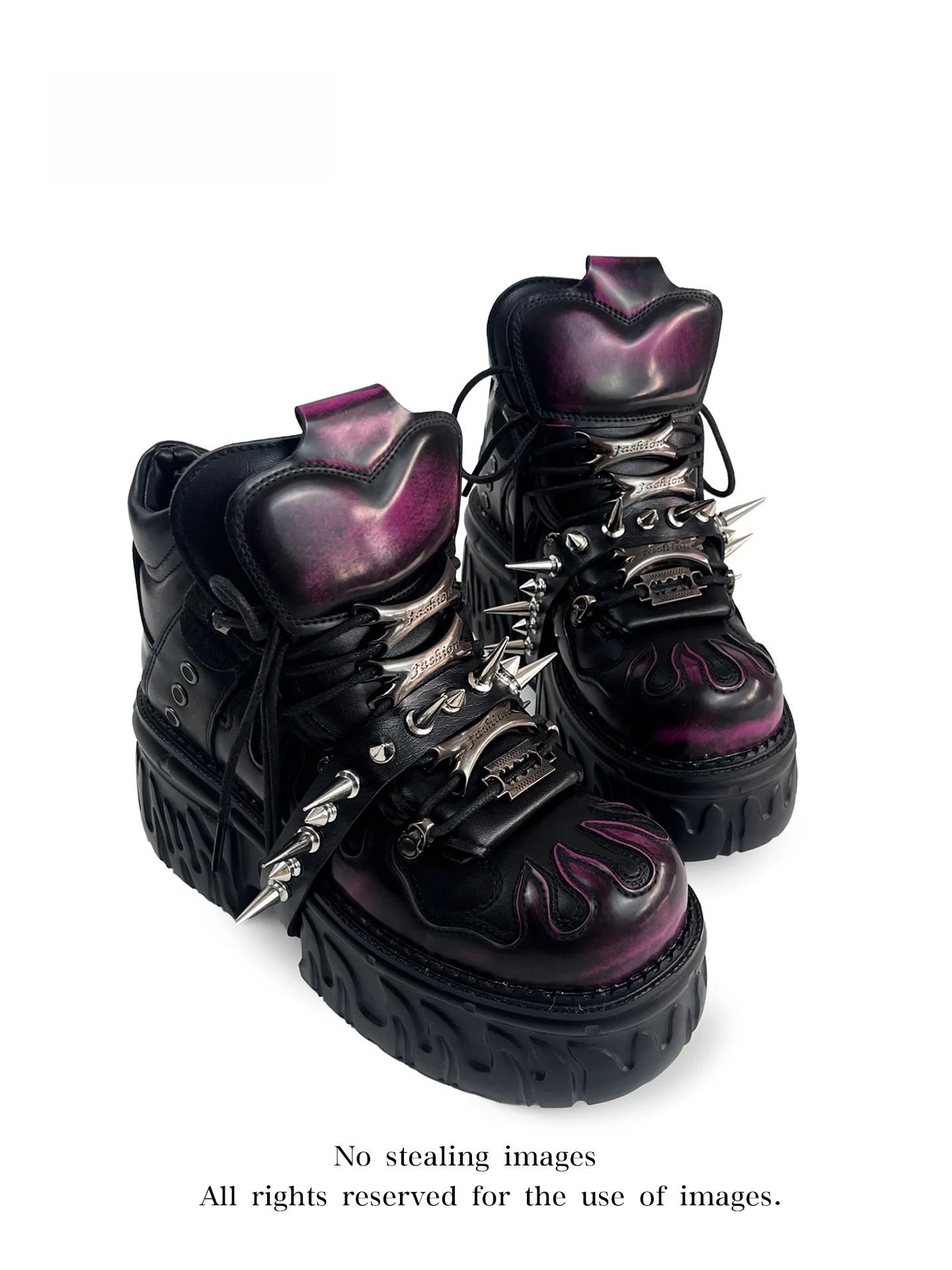 MibVias Gothic Hand-Painted High-Top Single Shoes Unisex Heavy-Metal Nail Decorations Fashionable Punk Style Leather Shoes