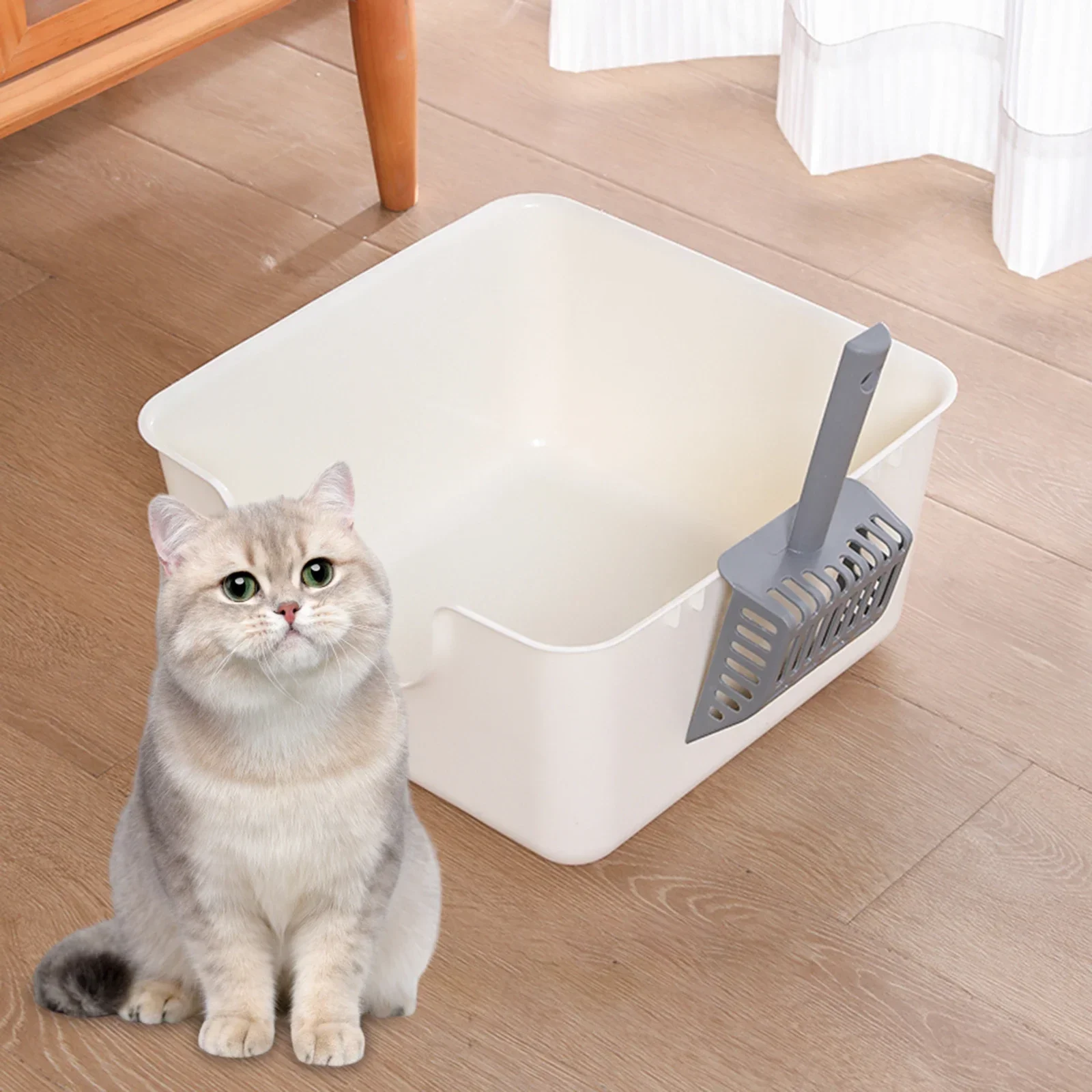 Open Top Pet Litter Tray Anti Splashing Cat Bedpan Cat Litter Box with High Side Kitty Litter Pan for Kitten Small Medium Cats