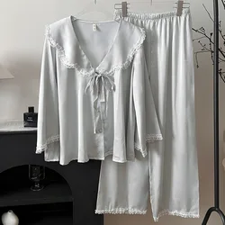 French Romantic Pajama Set Female Sleepwear Retro Palace Style Pijamas Suit Home Clothing Lingerie Loose Silk Satin Loungewear