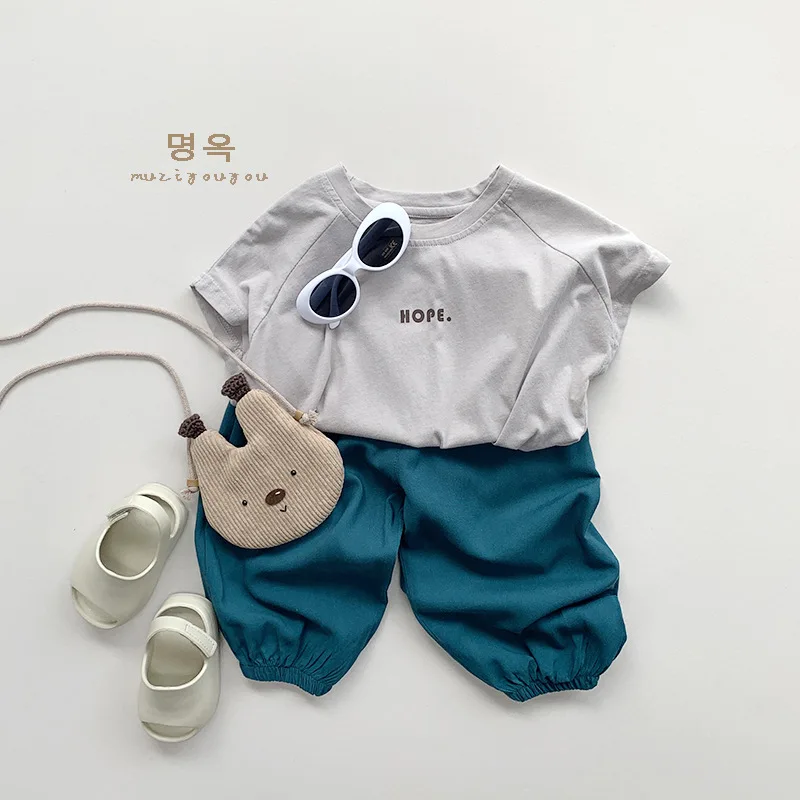 2024 Summer New Children Short Sleeve Tshirts Cotton Baby Boys Letter Casual Tees Girls Loose Simple Tops Kids Versatile Clothes