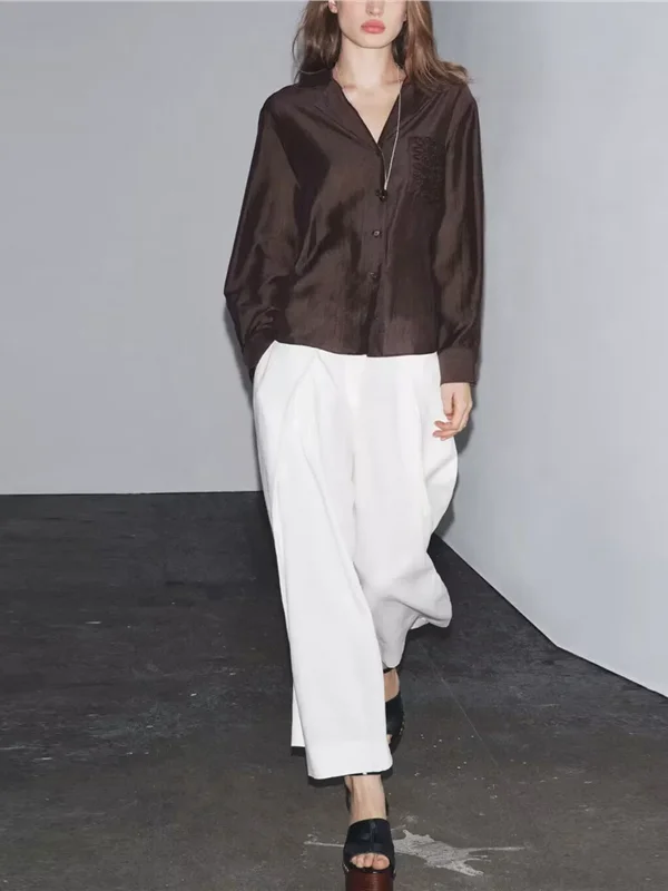 

Casual Sle Embroidered ket Decorated irt Women's Faion Personalized Leisure Polyester Fiber Long Sve Regular Fit