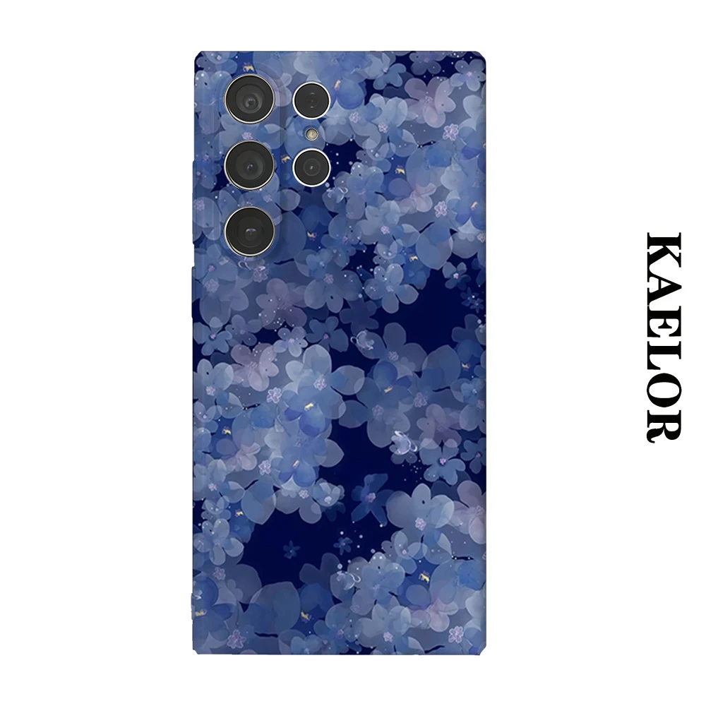 Ethereal Blue Floral Durable Shiny Double-layer Case for Samsung S26 Ultra S25 S24 S23 Plus Anti-drop Scratch Resistant Cover