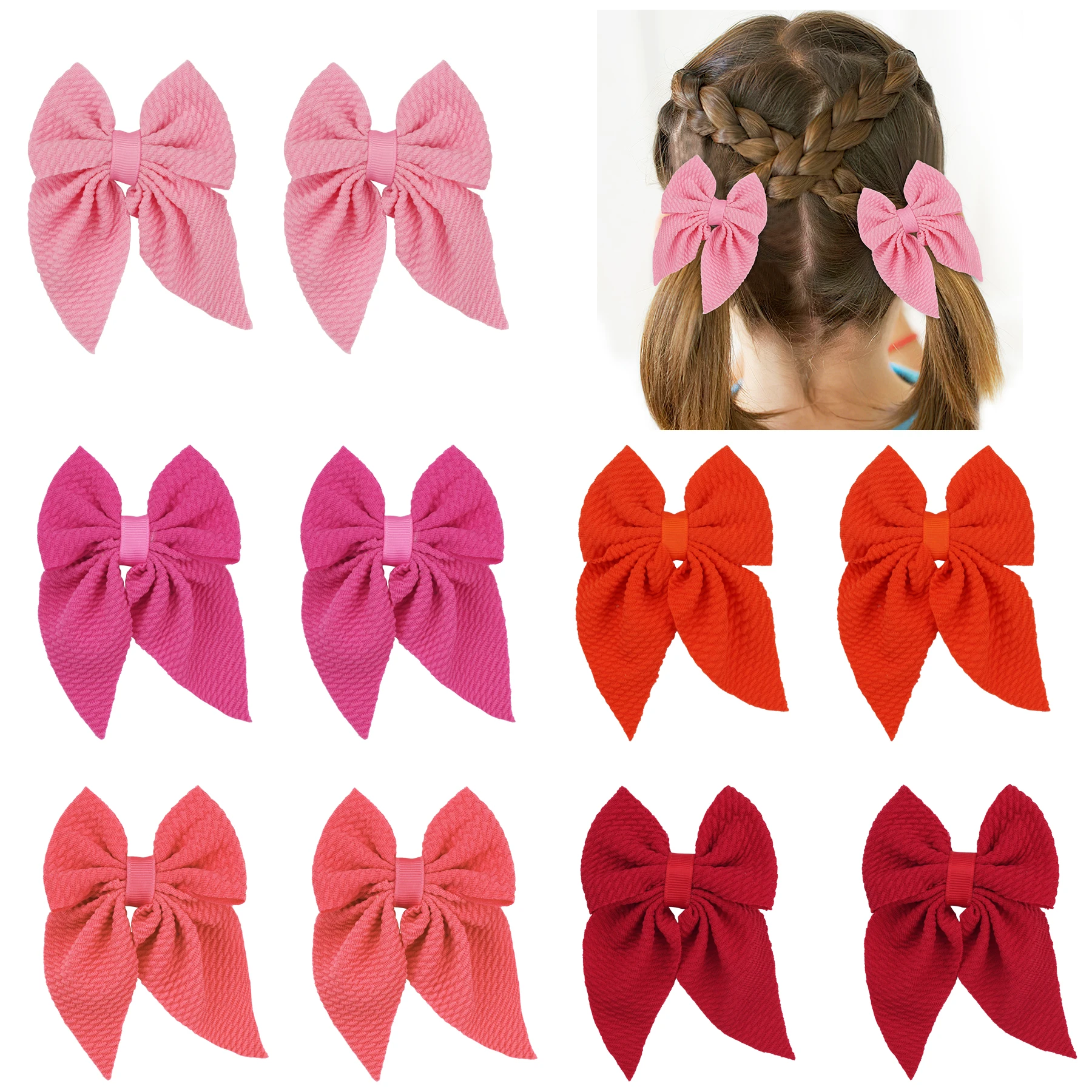 10Pcs 3Inch Solid Bow Ponytail Pigtail Fully Lined Alligator Hair Clips Barrettes Accessories for Baby Girls Toddlers Infant