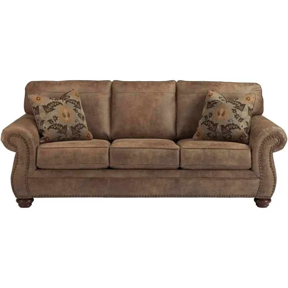 Durable Featuring Nail Head Decoration and 2 Fashionable Pillows, Artificial Leather Sofa