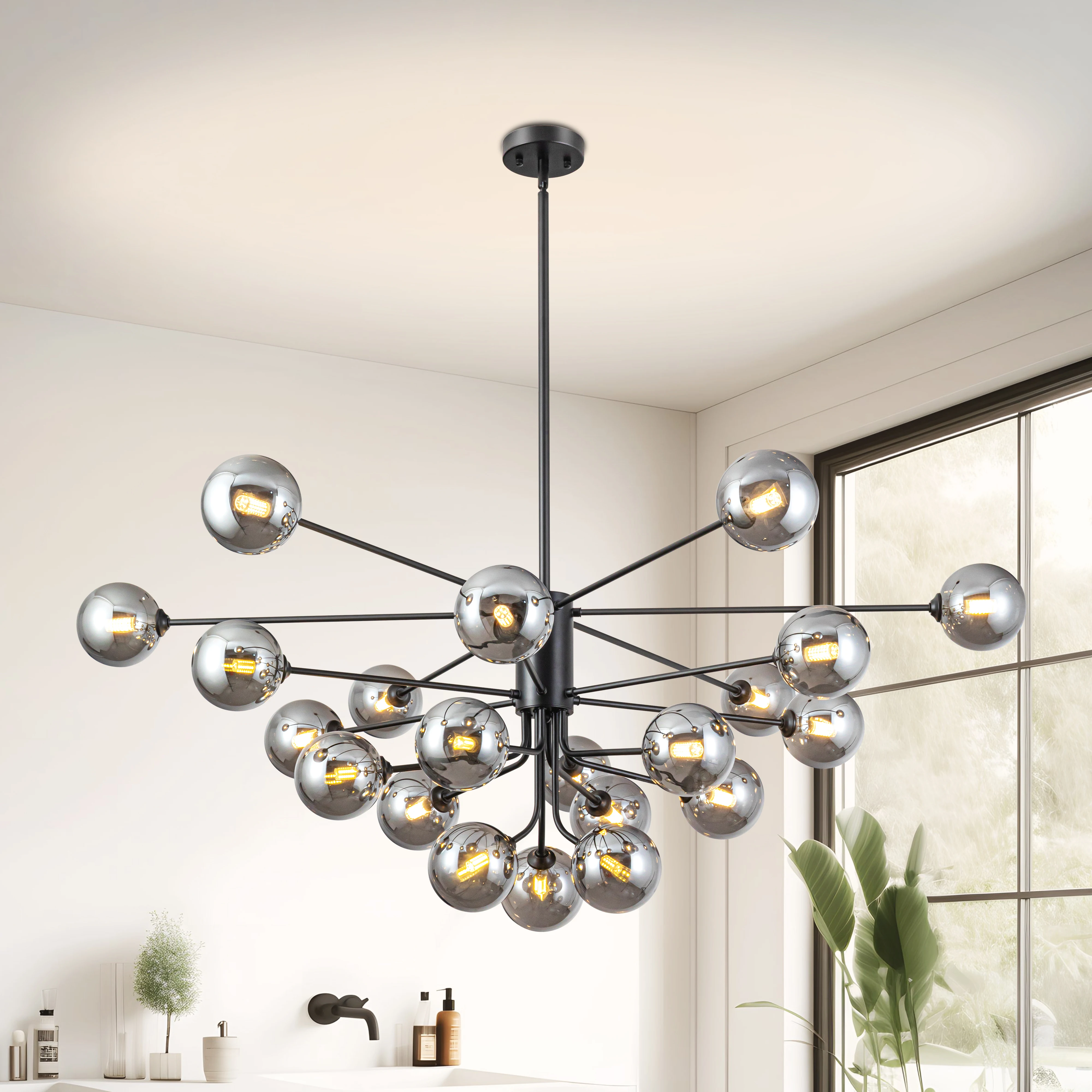 

21-Light Chandeliers Sputnik for Dining Room Mid-Century Contemporary Glass Metal