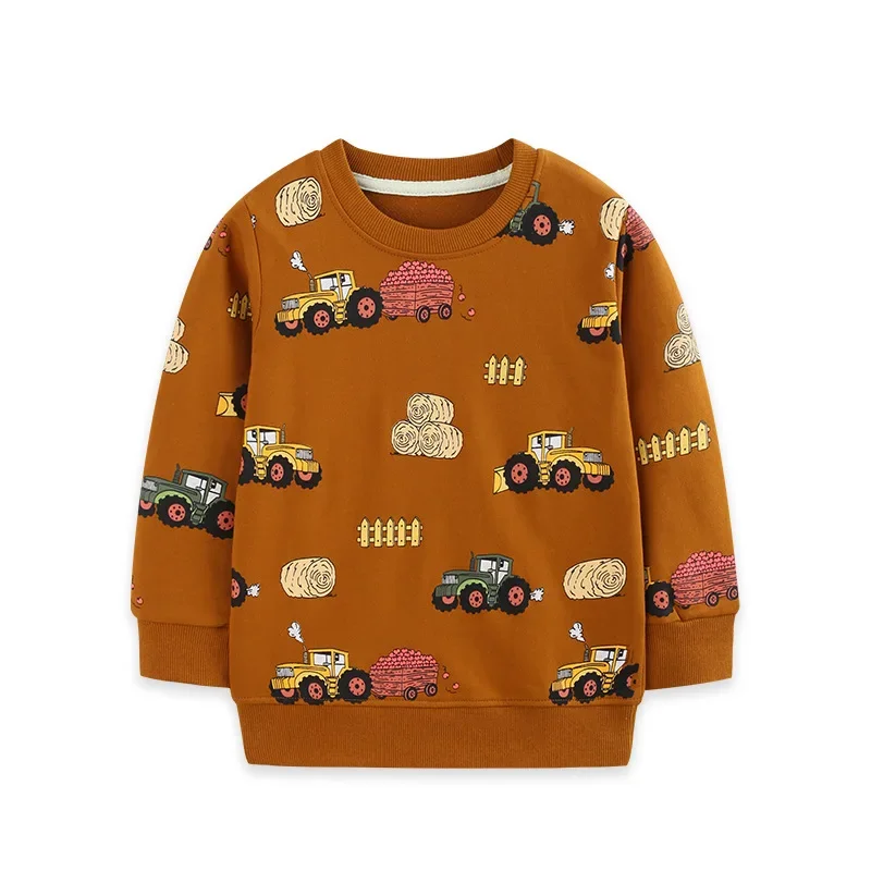 Infant Kids Boys 100% Cotton Tops Pullover Hoodies Sweatshirts  Farm Tractor Haystack All‑Over Print Long Sleeve Children Top
