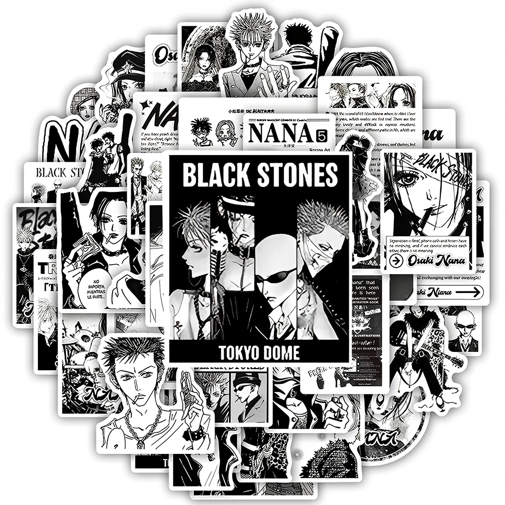 10/30/52 pièces noir et blanc Anime NANA autocollants pour enfants étanche Graffiti bagages vélo ordinateur portable Cool dessin animé autocollant jouets