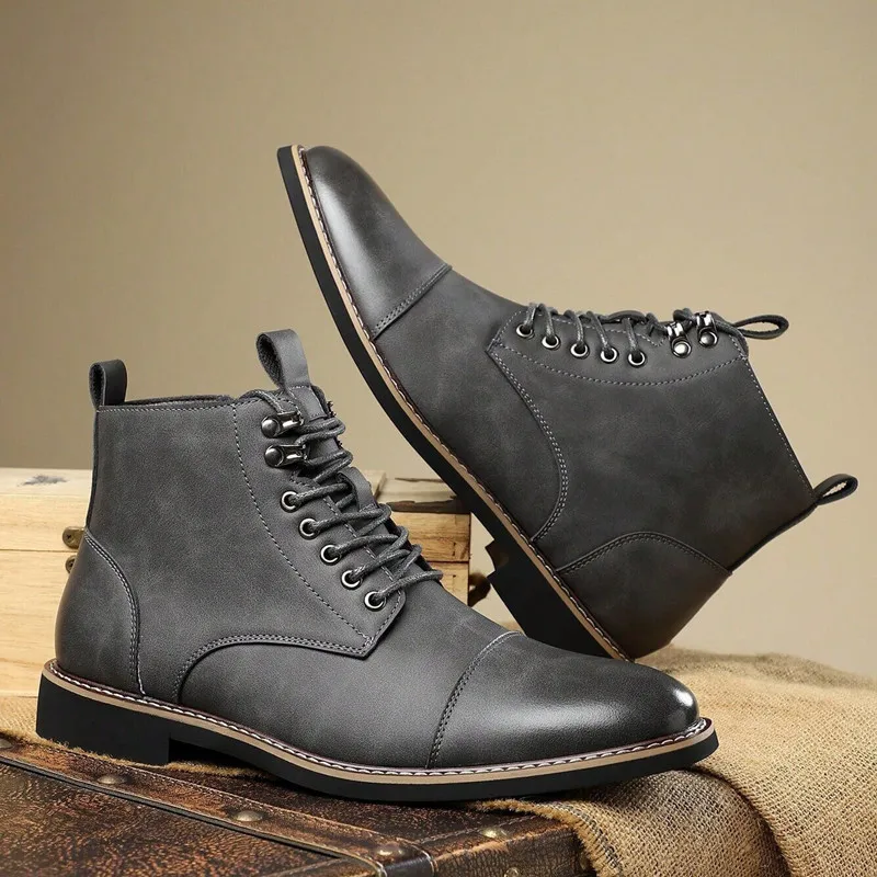 Brand Men High-top Leather Classic Chelsea Boots 2026 Lace Up Pointe End Ankle Boot Men's Business Dress Boots Botas Masculinas