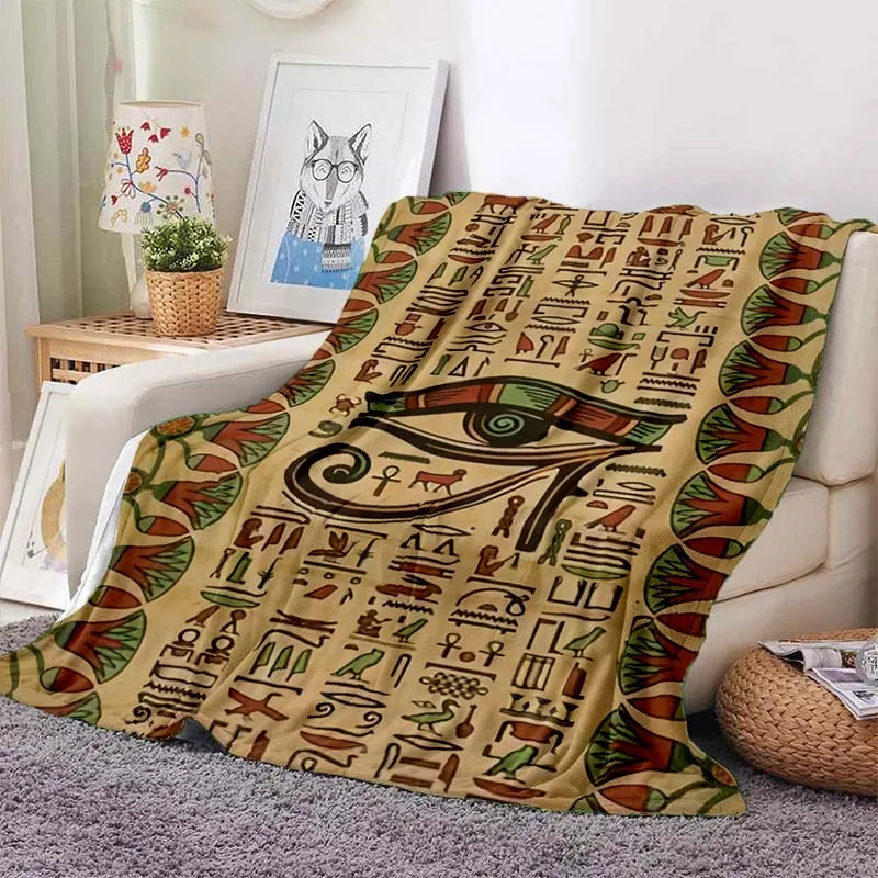 3D Egyptian Mythology Pharaoh Hieroglyphs Soft Thin Blanket, Flannel Lunch Break Throw Blanket Travel Bedroom Sofa Picnic