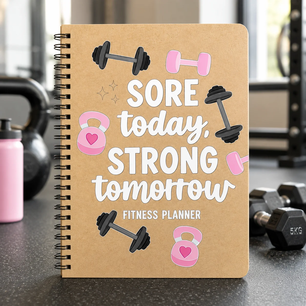 

Sore Today Strong Tomorrow Fitness Planner, A5 Workout Journal Notebook, Gym & Weight Loss Training Log Book