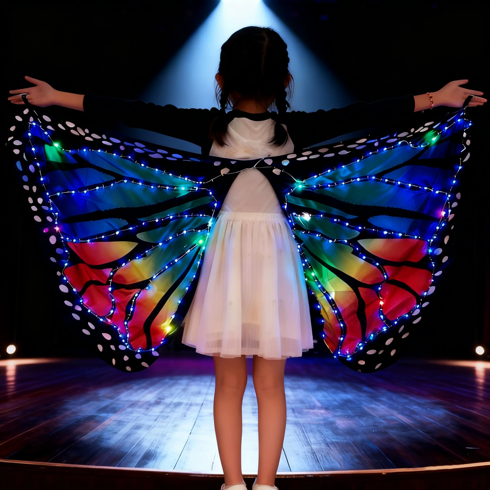 

Светодиодные крылья бабочки для танцев для девочек, светящиеся крылья феи, светодиодный плащ бабочки, детская танцевальная одежда, костюм, аксессуары для выступлений на сцене