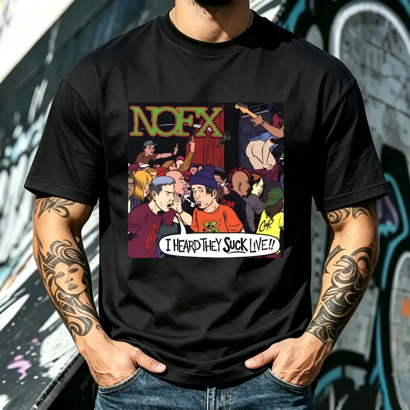 washed T Shirt NOFX I Heard They Suck Live Black vintage Washed Top For Everyday Wear fashion Soft Breathable Versatile