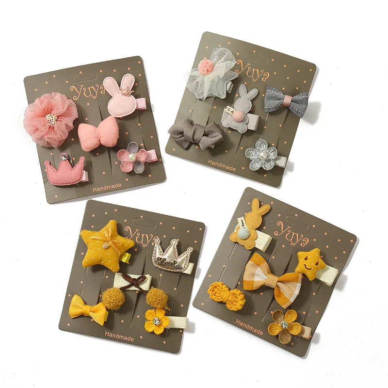

50Set/Lot DIY Simple Multi Cartoon Bowknot Mink Hair Clips Suits Crown Flowers Hairpins Styling Tools Accessories HA1639