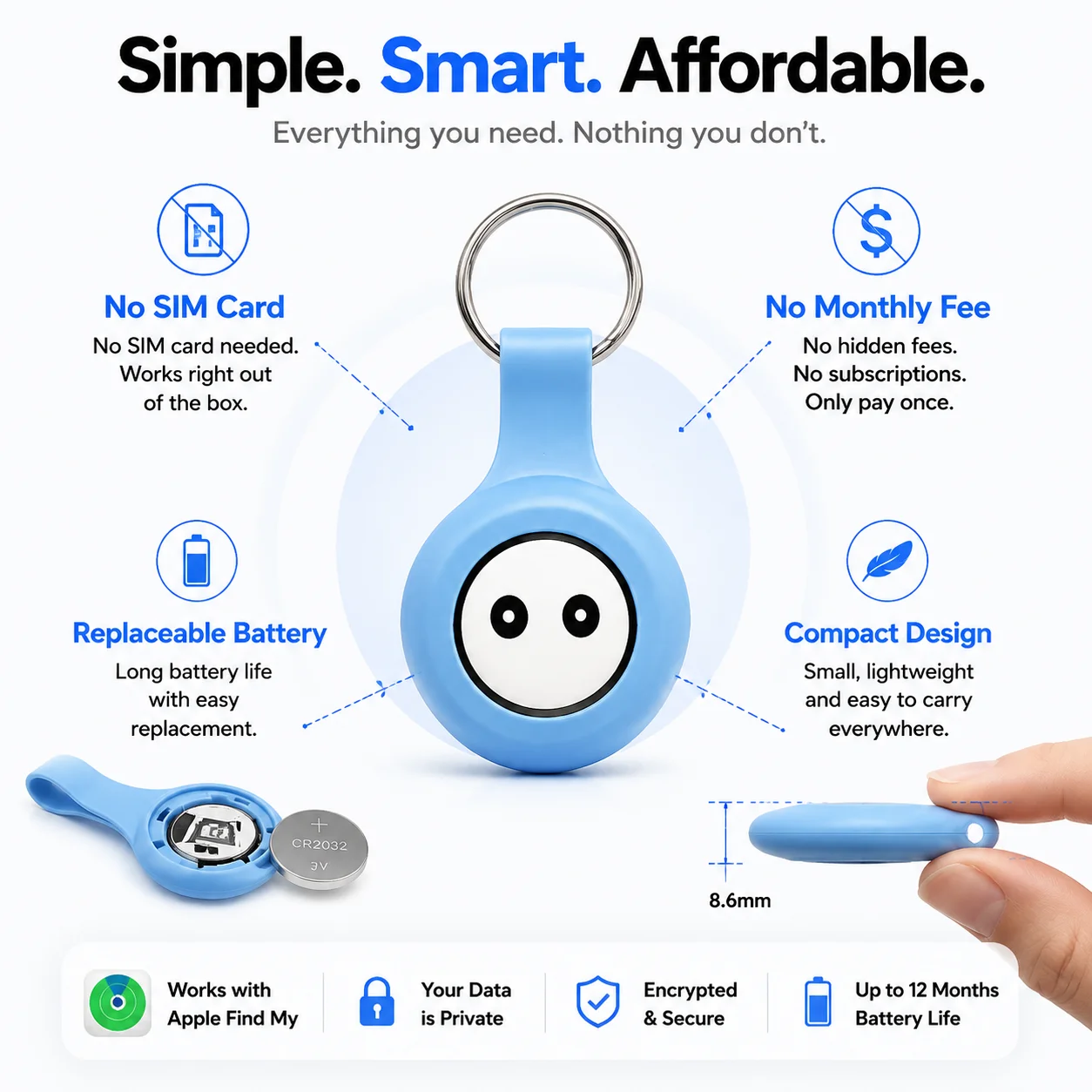 Smart Finder Tag Compatible with Apple Find My App Bluetooth Tracker Anti Lost Key Finder for Wallet Luggage Backpack No SIM No