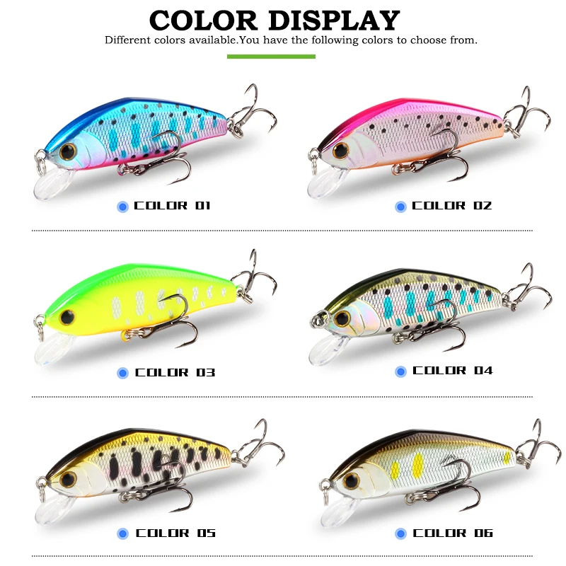 MAGIC WORKS Mini Sinking Minnow Wobbler Fishing Lure 52mm 5.3g Trout Bass Artificial Plastic Hard Bait Crankbait Fishing Tackle