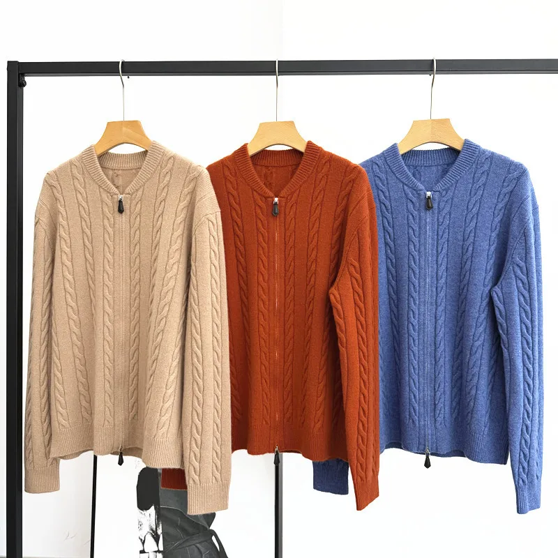 2026Fall/Winter Women's Cashmere Zip-Up Knit Cardigan Jacket