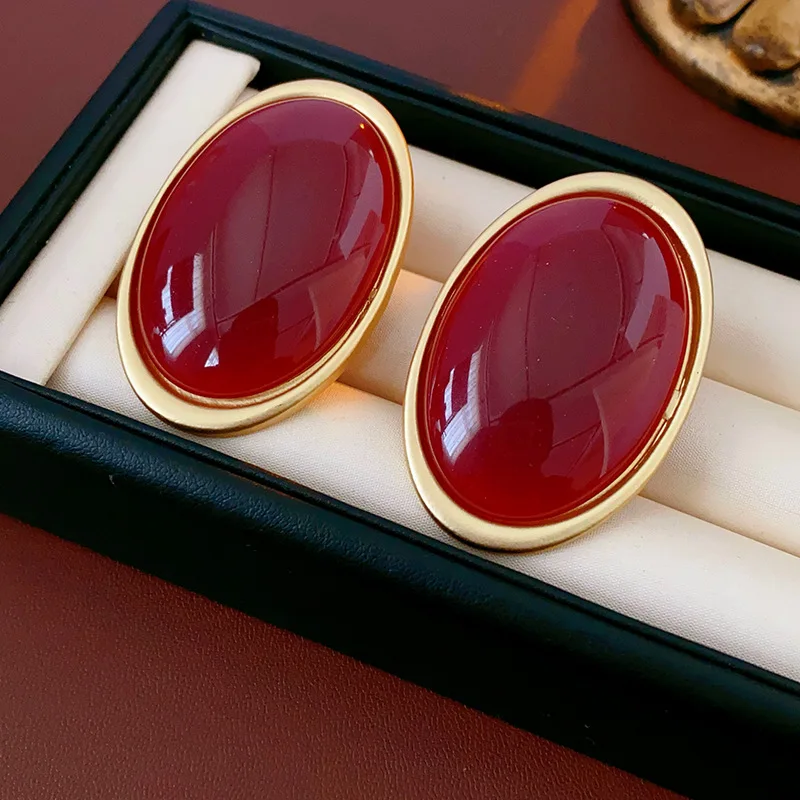 Pendientes ovalados geométricos rojos con ancla para mujer, aretes de resina versátiles con personalidad, joyería Simple de moda, regalos al por mayor N1