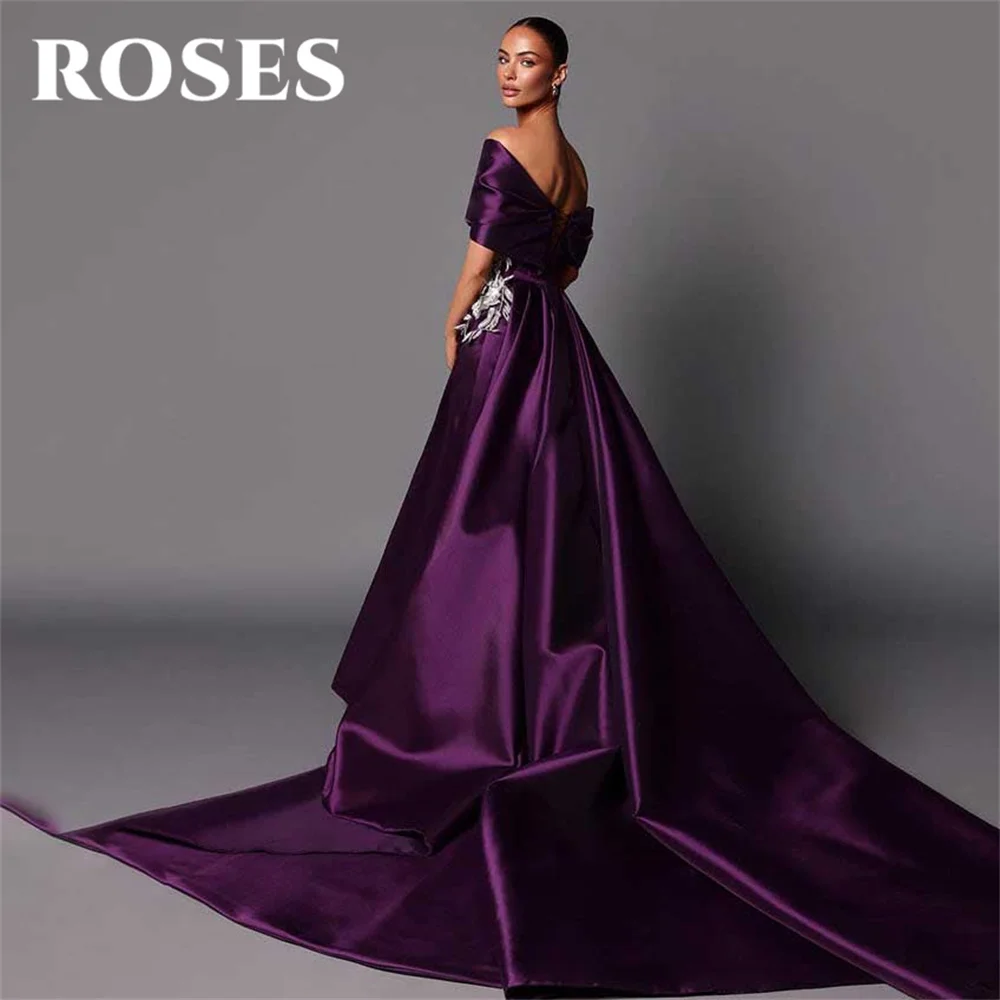 ROSES Purple Evening Gown One-Shoulder Trumpet Ruched Satin Party Dress with Pleats Satin High Side Slit فستان سهرة Prom Dresses